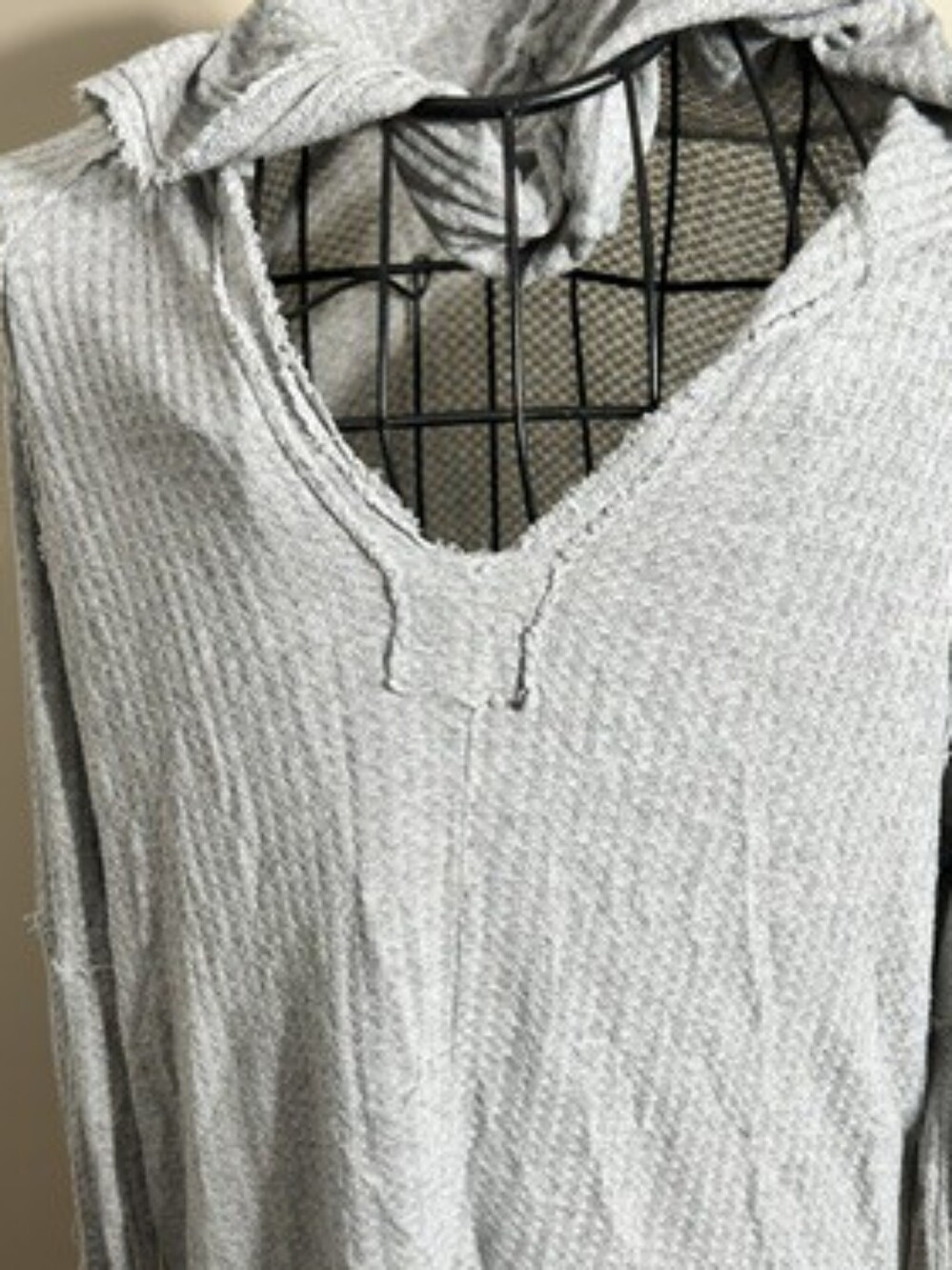 boho distressed hoodie size extra large womens shirt gray waffle knit tee - Picture 5 of 5